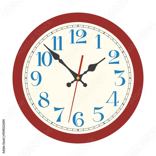 Red classic round  wall clock isolated on white background
