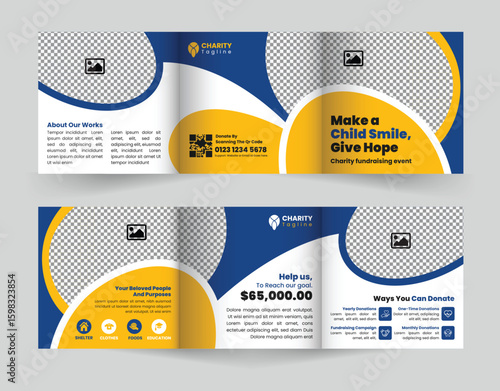 Modern square trifold brochure template is ideal for promoting charity events, raising funds, and fostering community involvement in your cause