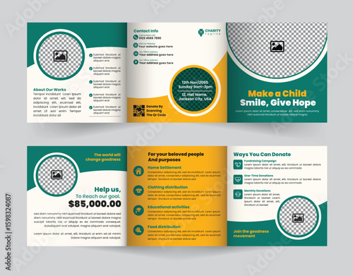 Modern square trifold brochure template is ideal for promoting charity events, raising funds, and fostering community involvement in your cause