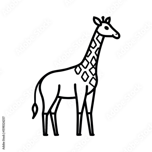 Realistic Giraffe Outline Vector Art Icon Illustration on White Background