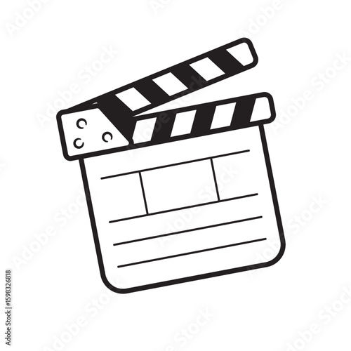 Draw awesome black and white clapper board movie, producer, director equipment for make a great film. Director cut board icon vector illustration isolated
