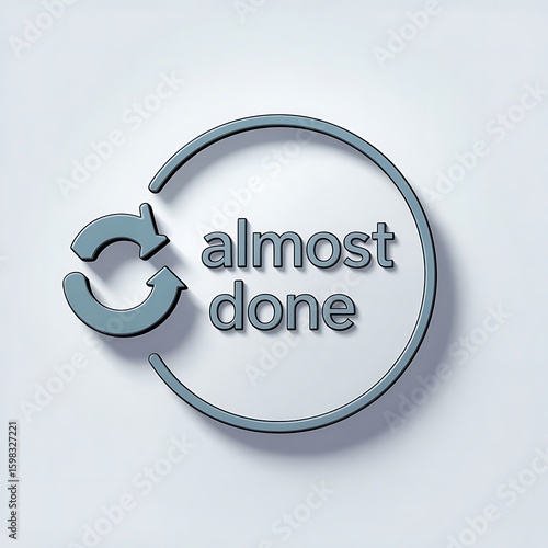 3D Almost Done Text Badge for Progress Completion and Work in Process Status