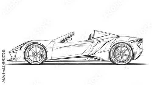 Modern Sports Car Line Drawing on Roads