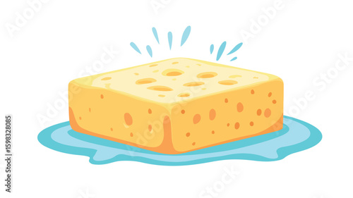 Sponge Washing Dishes Vector Illustration
