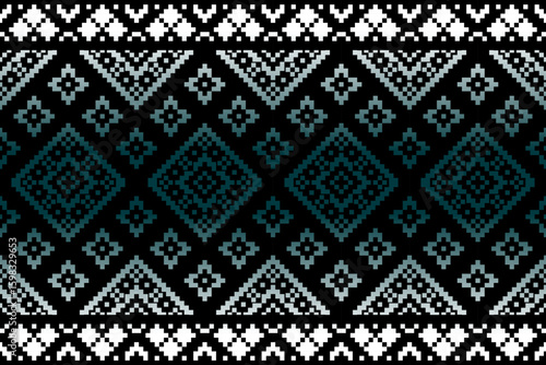 A seamless pixel art pattern inspired by traditional ethnic textiles. Featuring geometric motifs and intricate symmetrical designs, perfect for fashion, fabric prints, digital backgrounds, and decorat