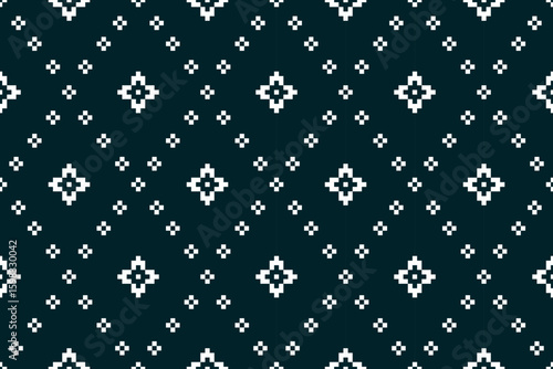 A seamless pixel art pattern inspired by traditional ethnic textiles. Featuring geometric motifs and intricate symmetrical designs, perfect for fashion, fabric prints, digital backgrounds, and decorat