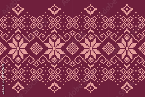 A seamless pixel art pattern inspired by traditional ethnic textiles. Featuring geometric motifs and intricate symmetrical designs, perfect for fashion, fabric prints, digital backgrounds, and decorat