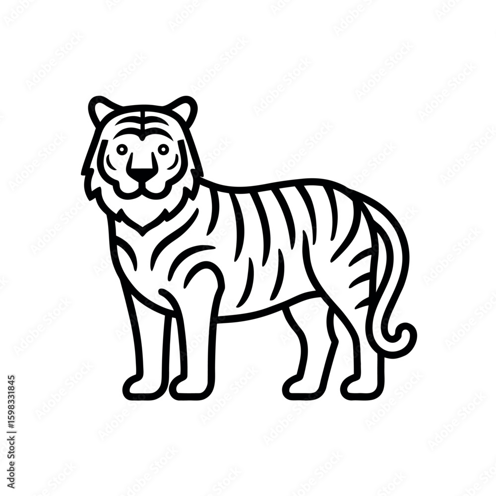 Obraz premium Tiger Outline Vector Icon on White Background | Head Face Wildlife Illustration 