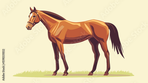 Elegant Thoroughbred Horse Flat Vector Illustration for Designs