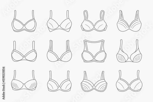 Collection of Bra Styles Outline Illustration for Fashion and Design Resources A Variety of Undergarment Designs