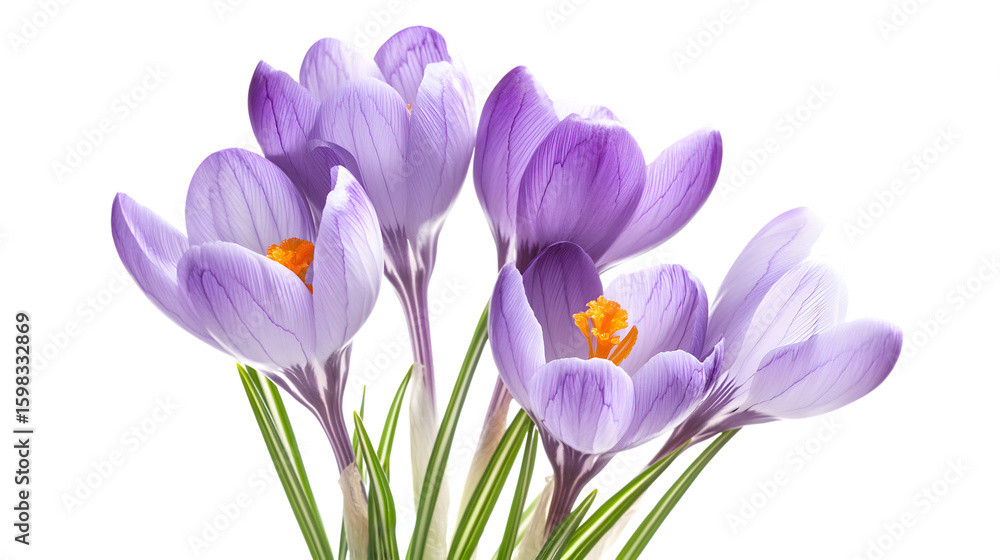 Fototapeta premium Spring Crocus Flowers Isolated on White Background for Professional Graphic Designs