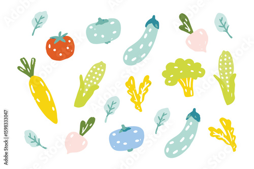 Colorful Fresh Vegetables Illustration: A vibrant illustration showcases an array of colorful, fresh vegetables, offering a wholesome depiction of garden bounty and culinary variety.