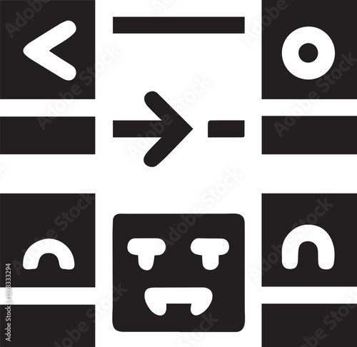 Animation icons frame sequence, cartoon face, FX tag, play reel black and white