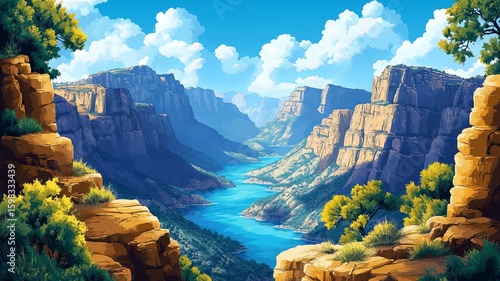 Canyon Nature Illustration Watercolour Drawing