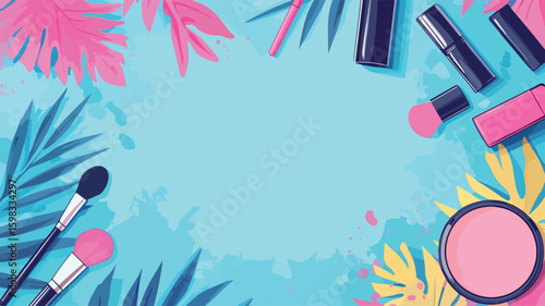 Vibrant Cosmetic Background Cartoon Vector Illustration for Beauty Products Promotion