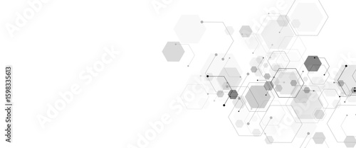 Vector Illustration of Hexagons Pattern,Geometric white and gray banner design with hexagons.