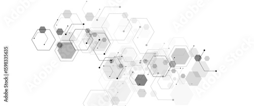 Vector Illustration of Hexagons Pattern,Geometric white and gray banner design with hexagons.