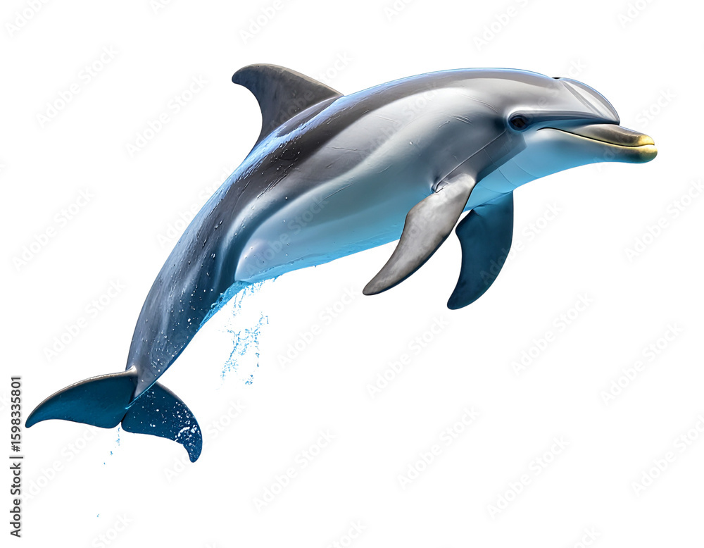 Fototapeta premium Side View of Smiling Dolphin Jumping in Arc – Aquatic Animal PNG