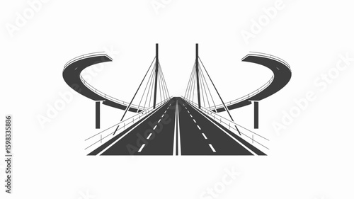 Modern Cable Stayed Bridge with Overpass Ramps Isolated on White Background Architecture and Transportation Concept