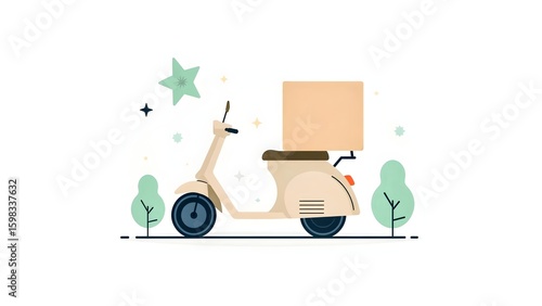 Eco-Friendly Delivery Scooter Illustration with Package – Clean Transport Concept