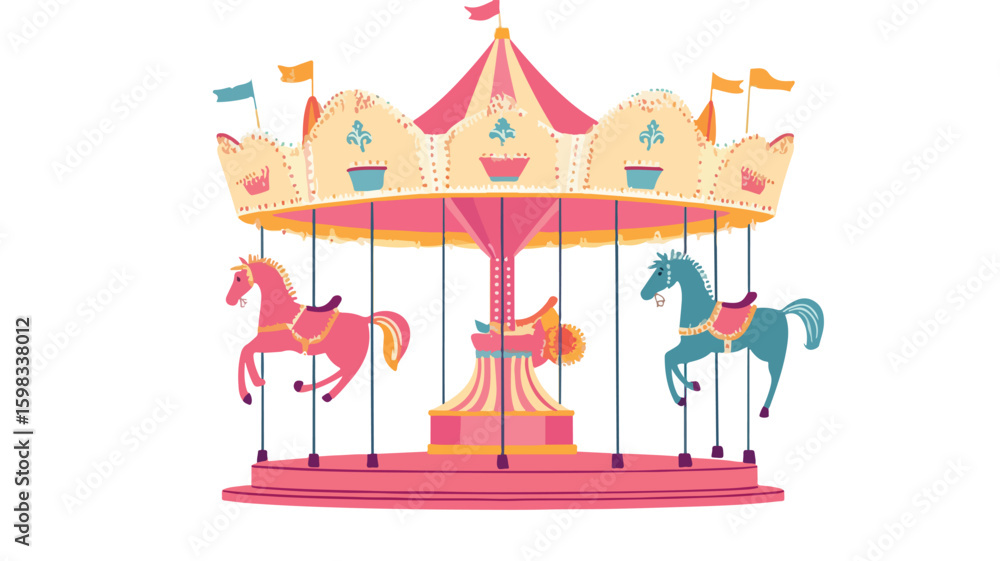 Obraz premium Enchanting Vintage Carousel Illustration - Delightful and Nostalgic Circus Theme Design