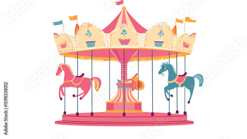 Enchanting Vintage Carousel Illustration - Delightful and Nostalgic Circus Theme Design