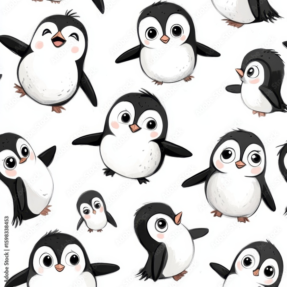 Naklejka premium A group of penguins are standing in a pattern