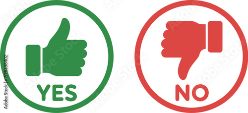 Green Thumbs Up and Red Thumbs Down Icons, Yes and No Vote Symbols