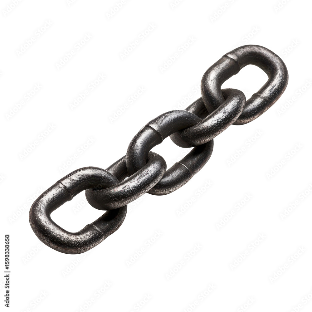 Obraz premium Metallic chain link with interlocking pieces on white background 