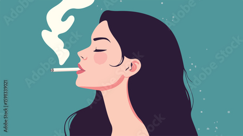 Stylish Woman Smoking in Flat Design Style Illustration