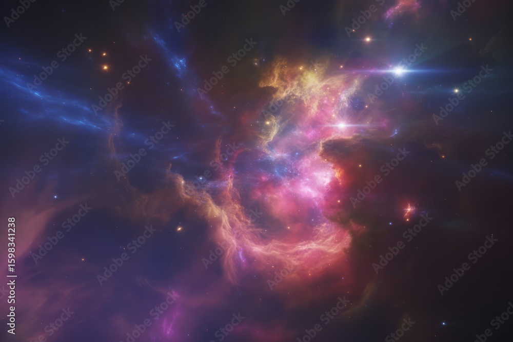 Fototapeta premium Cosmic nebula with vibrant colors and bright stars
