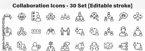 Online Meeting and Team Communication Line Icons