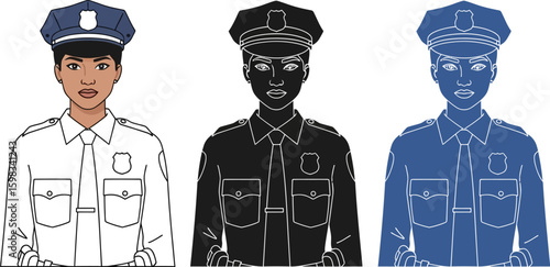 Police officer vector art illustration set of female officers in uniform