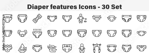Baby Diaper Features and Infant Care Product Icons