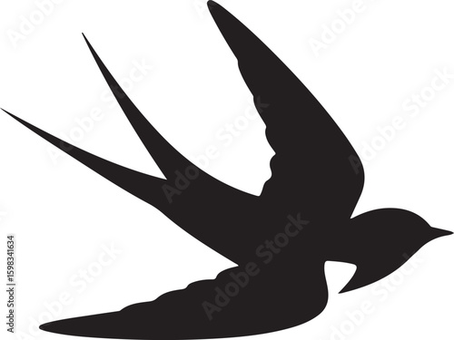 Flying Swallow Silhouette Icon, Minimal Black Bird Vector Design, Swallow symbol illustration, logotype swallow vector icon.