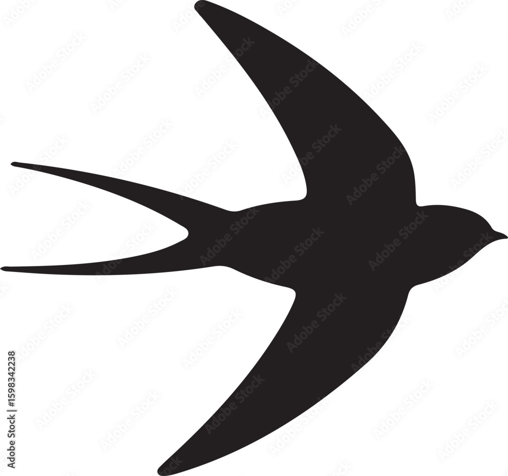 Obraz premium Flying Swallow Silhouette Icon, Minimal Black Bird Vector Design, Swallow symbol illustration, logotype swallow vector icon.
