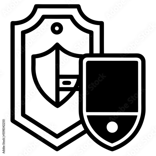 Two black shields overlapping representing security and protection in digital and physical realms