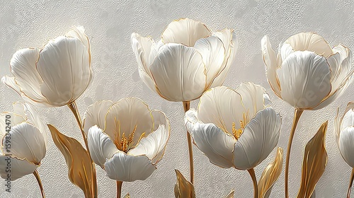 Elegant White Tulips On A Gray Background
