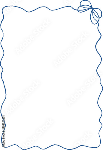 Blue whimsical line art frames. Oval and rectangular decorative sea summer border with wavy, whimsy, Mediterranean, coastal style. Coquette summer design, posters, invitations in trendy fishermancore