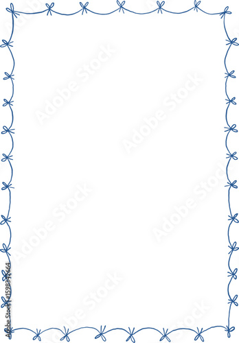 Blue whimsical line art frames. Oval and rectangular decorative sea summer border with wavy, whimsy, Mediterranean, coastal style. Coquette summer design, posters, invitations in trendy fishermancore