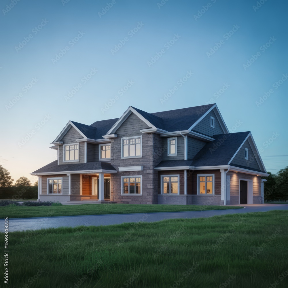 Elegant stone and wood residence exterior modern house Elegant stone and wood residence exterior modern house