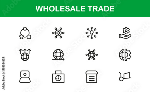 Wholesale Trade Business Supply Chain Distribution – Modern Professional Vector Line Icon Set, Minimal Scalable Symbols, Editable Stroke Assets