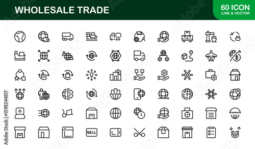 Wholesale Trade Business Supply Chain Distribution – Modern Professional Vector Line Icon Set, Minimal Scalable Symbols, Editable Stroke Assets