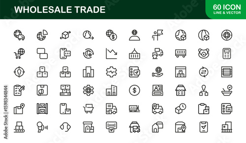 Wholesale Trade Business Supply Chain Distribution – Modern Professional Vector Line Icon Set, Minimal Scalable Symbols, Editable Stroke Assets