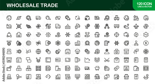 Wholesale Trade Business Supply Chain Distribution – Modern Professional Vector Line Icon Set, Minimal Scalable Symbols, Editable Stroke Assets