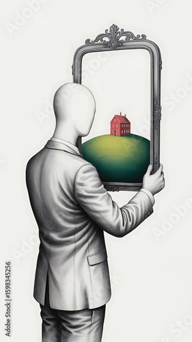 aceless man holding a mirror silhouette line art royalty free premium quality