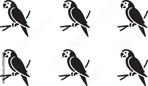 Parrot Silhouette Vector Icon, Tropical Bird illustration, symbol of parrot logotype icon on white background.