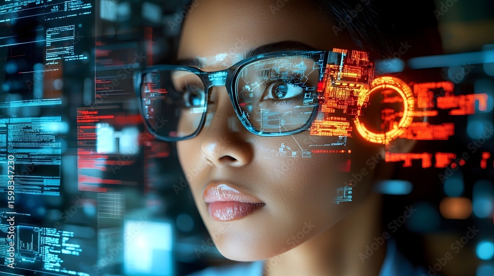 custom made wallpaper toronto digitalCybersecurity Data Streams Blending with Female IT Professional s Digital Portrait