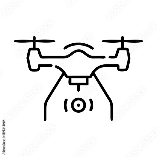 Drone outline icon illustrating front view with camera feature  