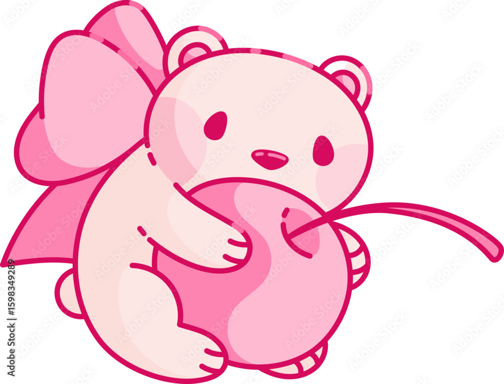Naklejka premium Pink Bear with Cherry